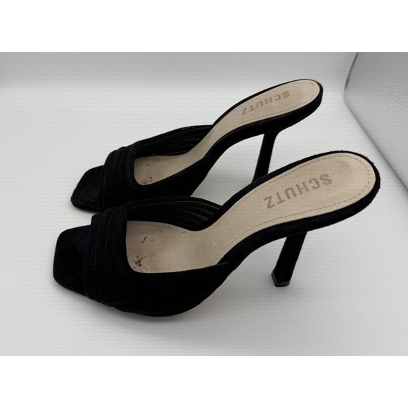 Schutz Sandal 4" Heels Womens 8B Black Stiletto Slip On Wedding Square Toe - Picture 1 of 7
